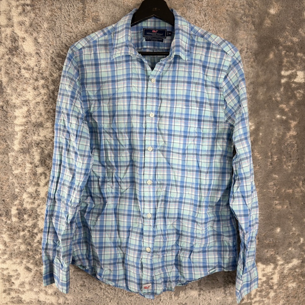 Vineyard Vines Size M Slim Fit Murray Plaid Button Down Shirt‎ Blue LS Men